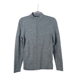 Theory Zipper Jacket With Front Pockets Grey Merino Wool Women's Size S Sweater